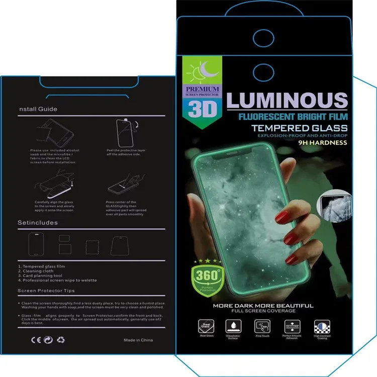 Premium Quality Full Covered Luminous Glow In Dark Tempered Glass