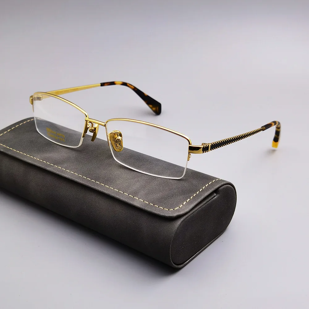 Unisex Titanium Half Frame 18K Gold Plated Optical Glasses Solid Pattern Computer Style Reading Eyewear Luxury Spectacle Frame