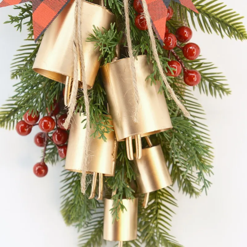 Christmas Metal Hanging Bells String Ornament Decoration With Leaves ...