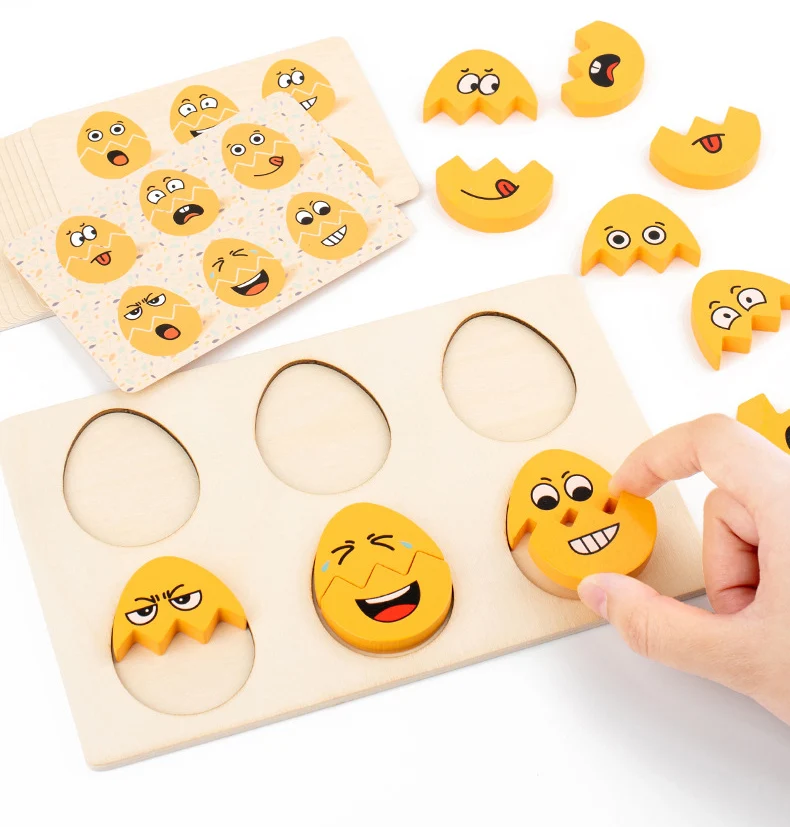 Early Education 3D Egg Face Matching Puzzle Expression Toy Wooden Blocks Puzzle Board Montessori Learning Pre-school Kids CE details