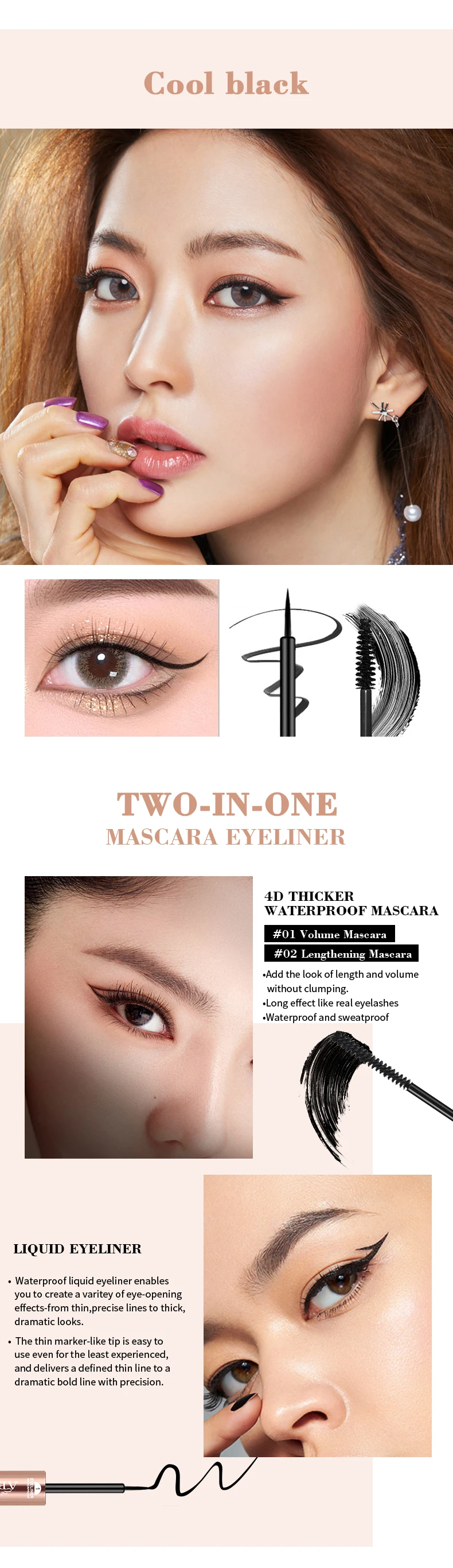 Waterproof Eyeliner Mascara Double Ended Lengthening Curling Mascara