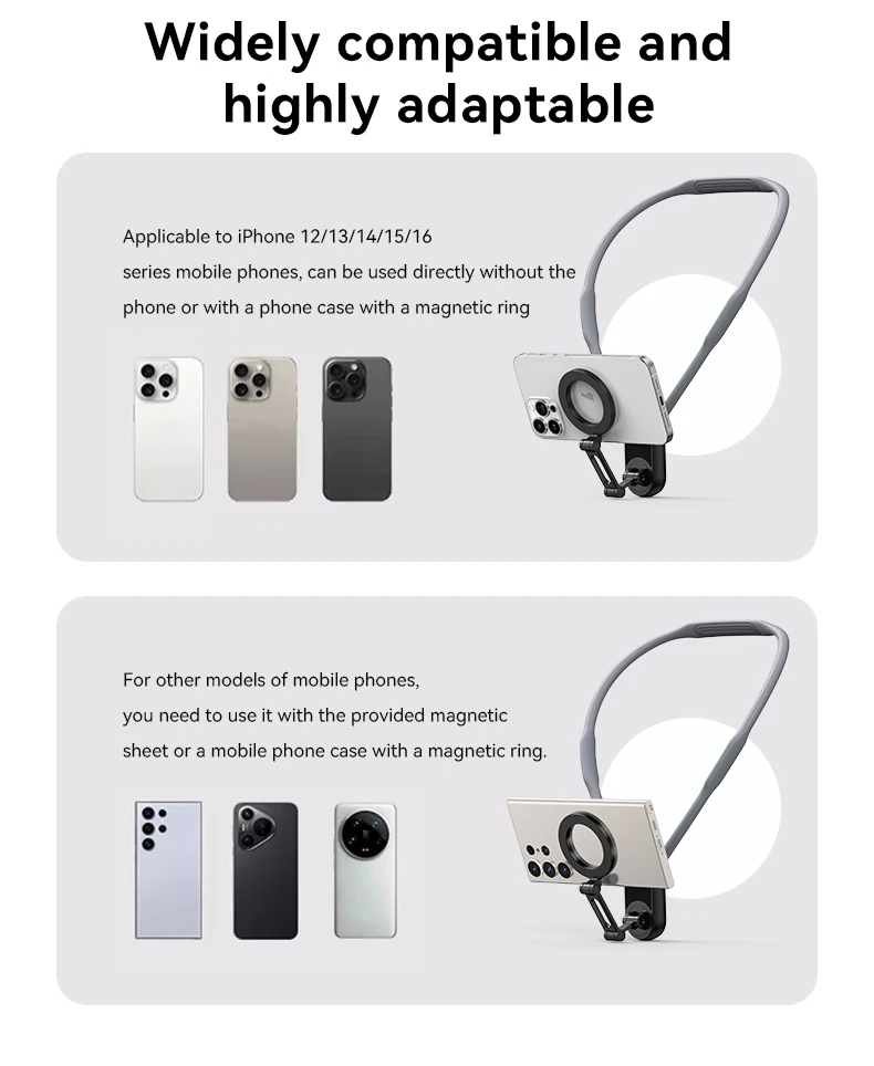 Bulk Content Creator Neck Hanger Magnetic Phone Mount with Adjustable Multi Angle Damping Shaft for Vlog