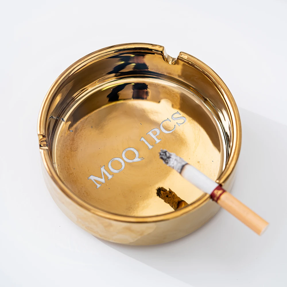 Custom Logo Printed Ceramic Ashtray Hotel Porcelain Round Ashtray For