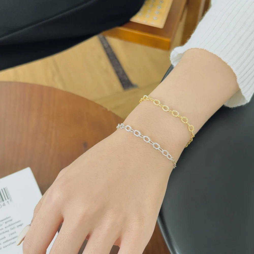 KAKODIY Unique Design Rhodium 14K Gold Plated Glitter Minimalist Chain Women's Jewelry Bracelets and Bangles Adjustable Length detail 1