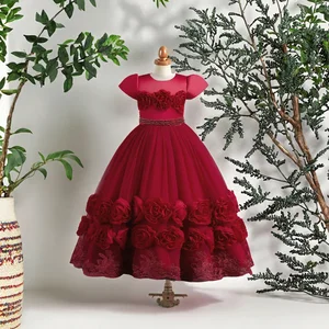 Ball Gown for Children Fashionable PINK Party Dress with Appliqued Design Made of Chiffon-for Flower Girls Clothes for Kids