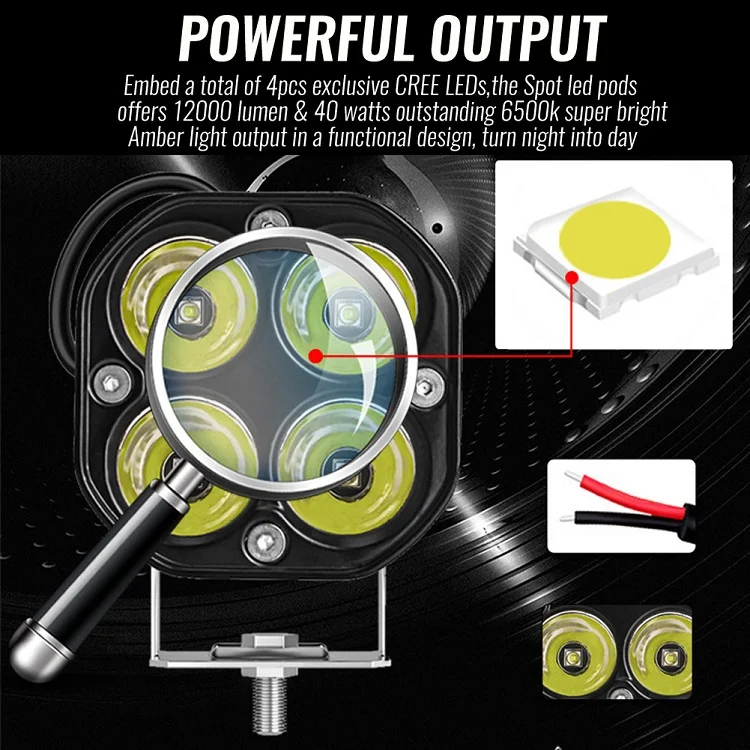 IMountek 4x 18W LED Spot Lights Pods - Off Road Truck Tractor 12V 24V