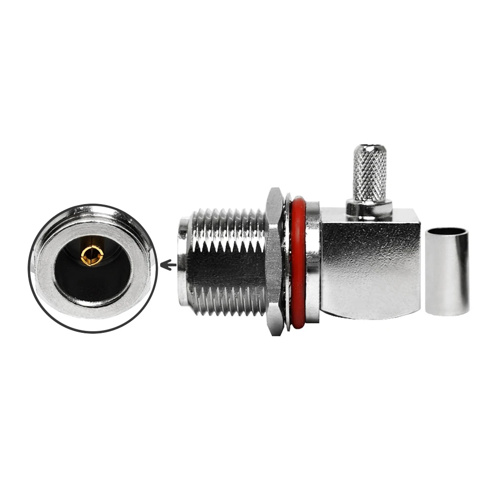 Rf Coaxial R/A Connector N 90 Degree Crimp Female Bulkhead Waterproof for RG58 LMR195 LMR200 RG142 Cable