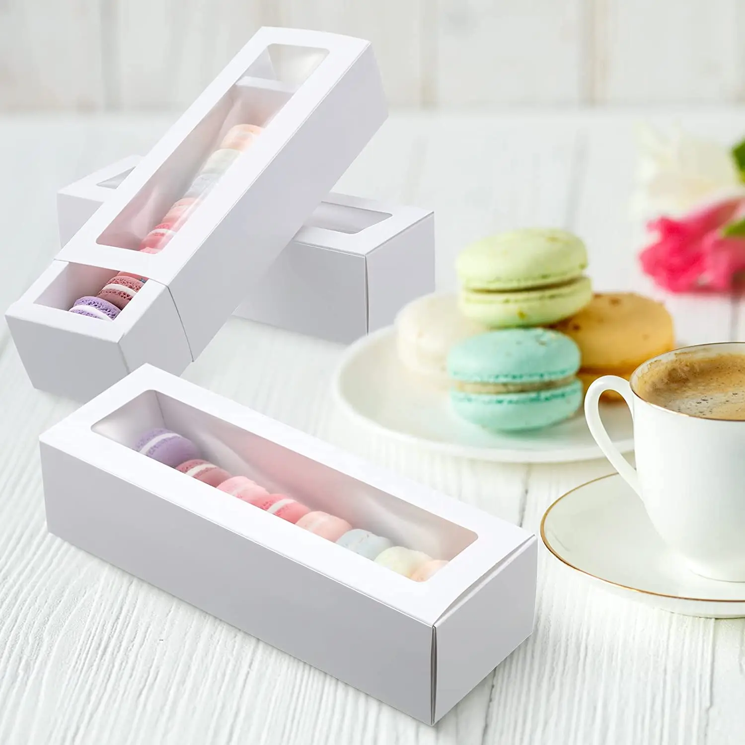 Macaron Boxes with Clear Display Window Small Macaron Container White ...