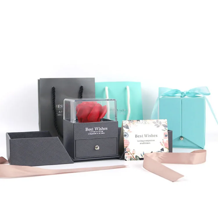 Роскошная картонная подарочная упаковка на заказ, роза с ящиком, коробка для ювелирных украшений с цветами