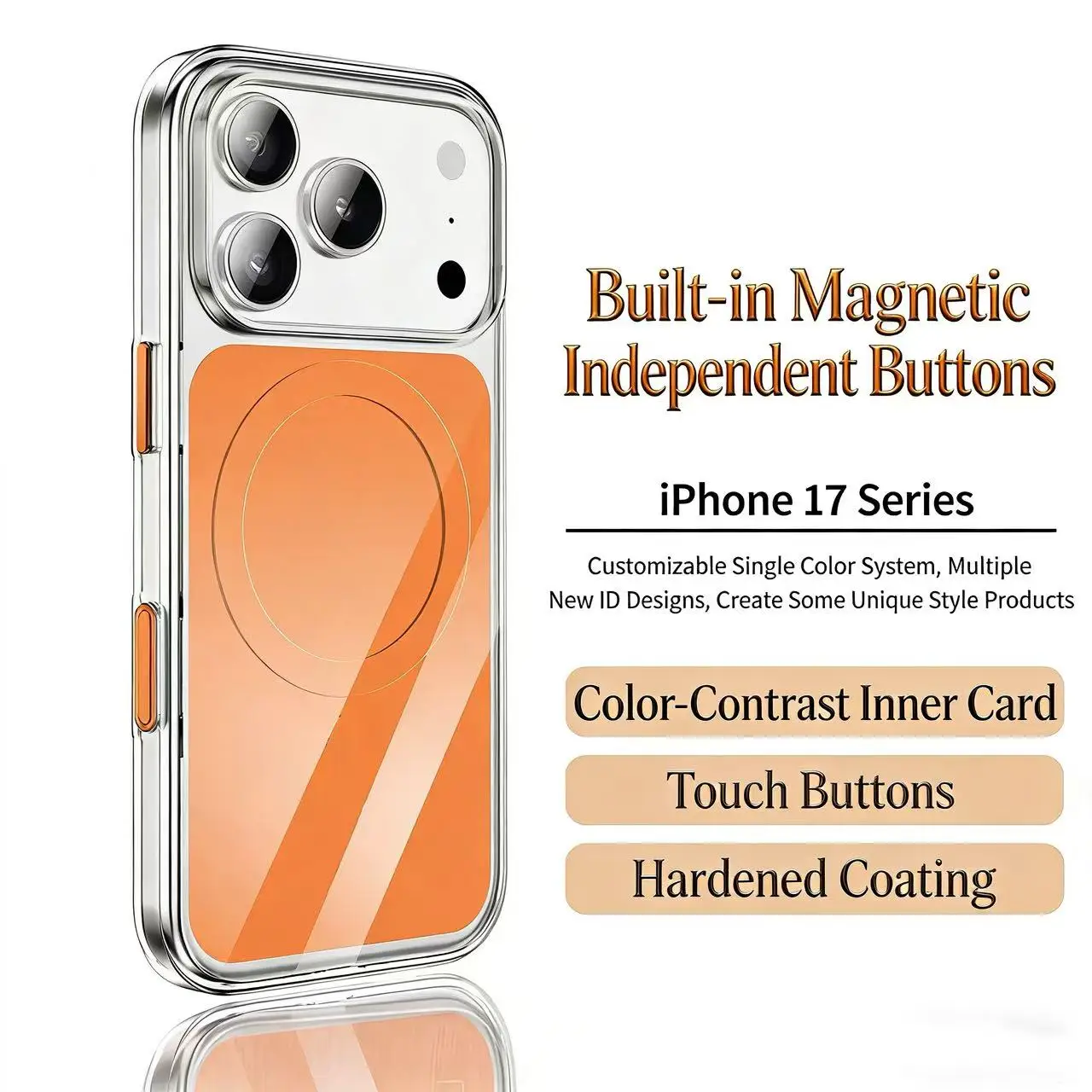 Laudtec Premium Magnetic Transparent Case for iPhone 17  Elegant Hard Shell with Integrated Card Holder Wholesale OEM/ODM/Private Label