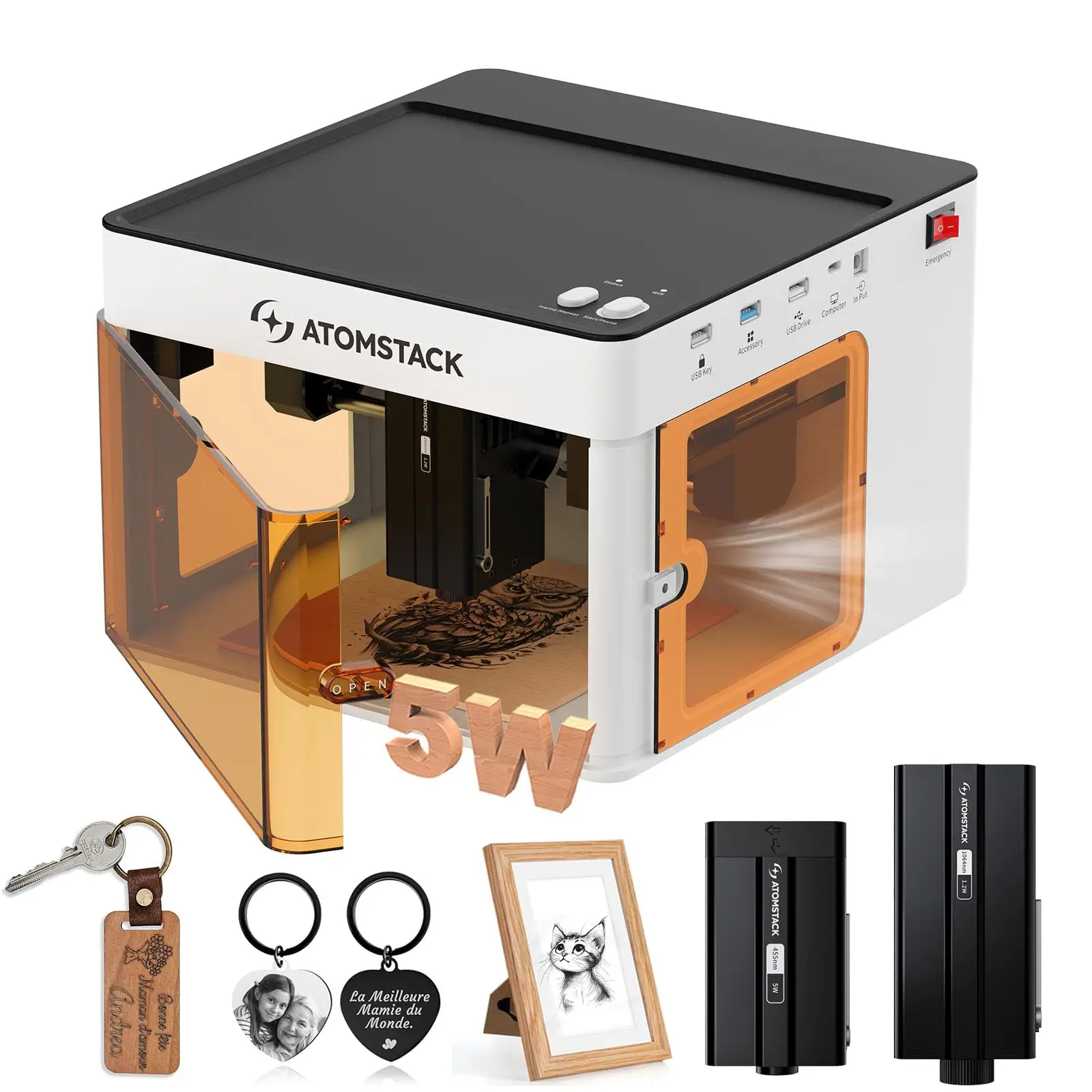 ATOMSTACK P1 5W+1.2Wデュアルレーザー彫刻機 小型 ATOMSTACK P1 5W レーザー彫刻機 カッター機能付き モノコック一