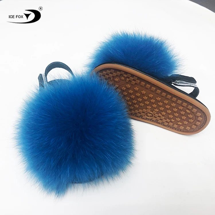 Новинка, дизайнерские Роскошные Детские слайды из натурального Лисьего меха разных цветов для девочек