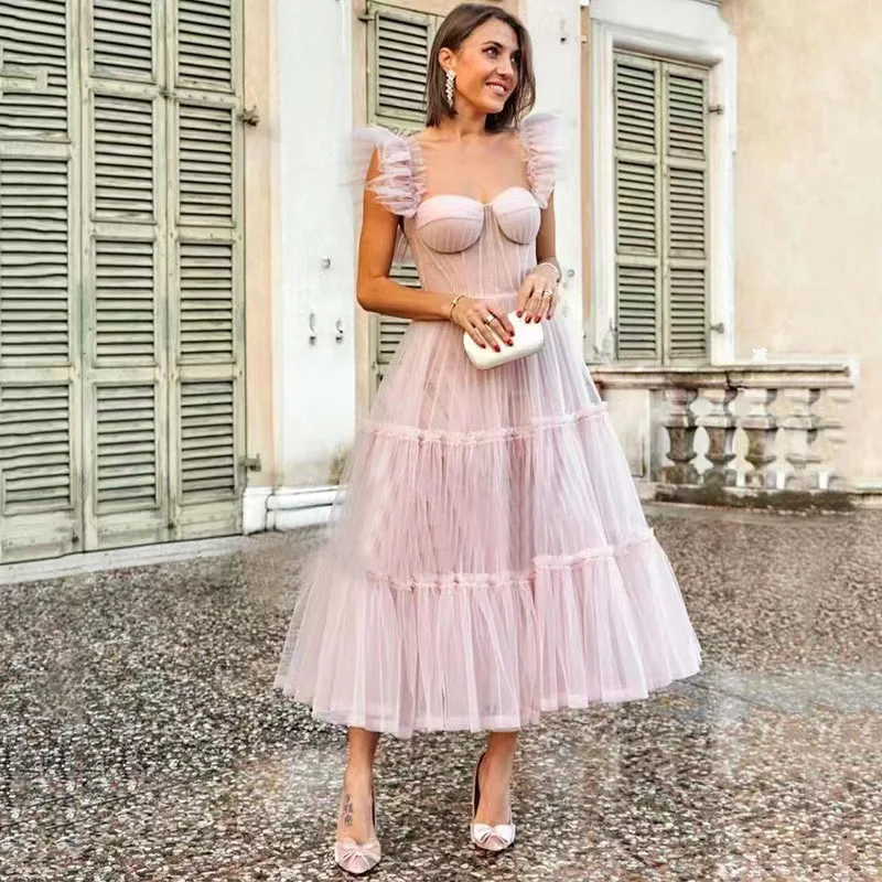 S0391y Hot Selling European And American Style Petite Chiffon Strapless Off-the-shoulder Two-way Wear Pleated Evening Dress