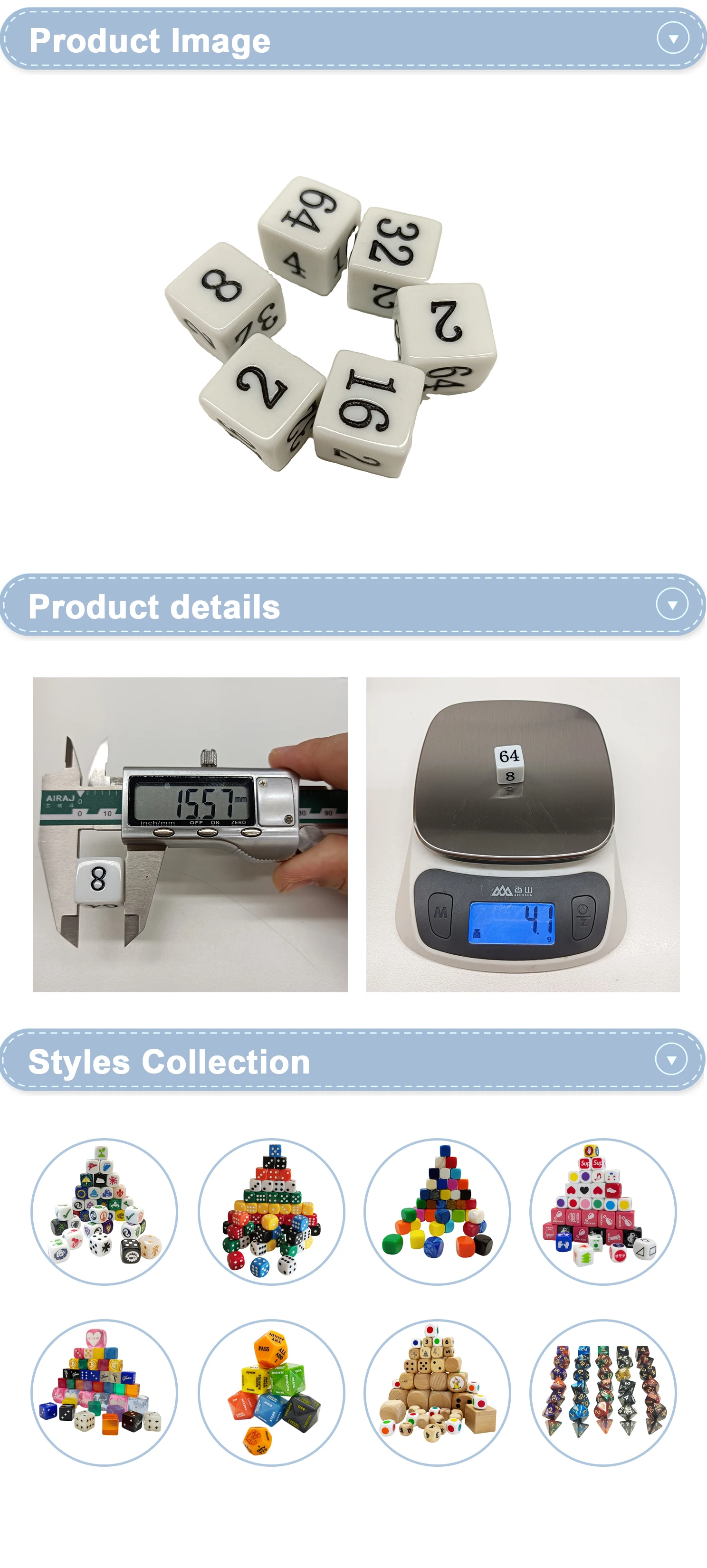 16mm Backgammon Doubling Dice Acrylic Wood Plastic Cube With Engraved