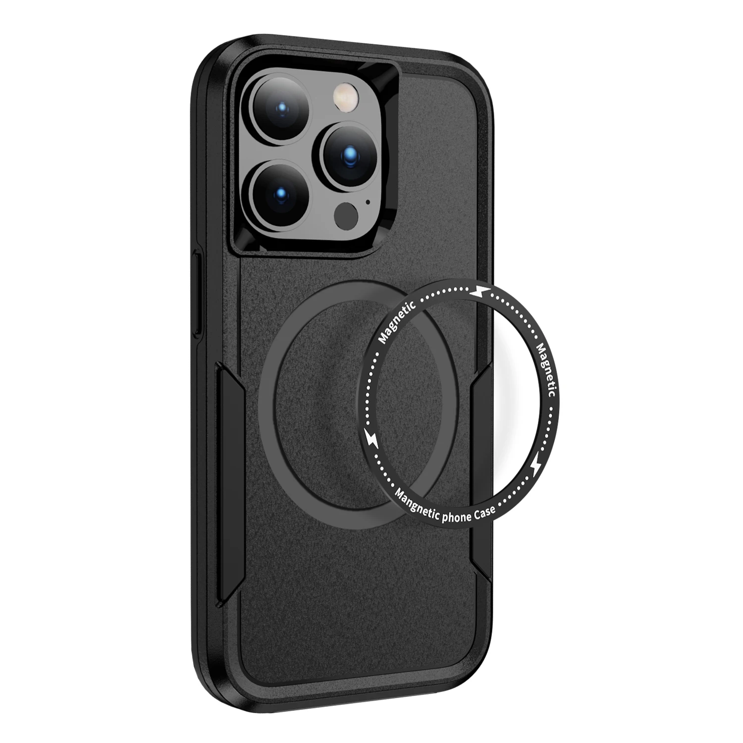2-in-1 Wireless Charging Magnetic Hybrid Hard PC Case iPhone 14 13 12 11 Pro Max Shockproof TPU Phone Case Also Compatible Oppo