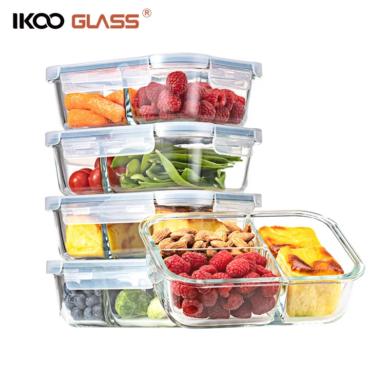 Glass food storage box 570 ml, with 2 separate compartments