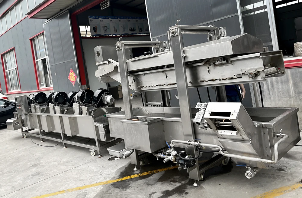 304 Stainless Steel Electric Gas Fryer Cassava French Fries Chicken Burger Meat Patty Frying Machine Continuous Fryer Machine factory