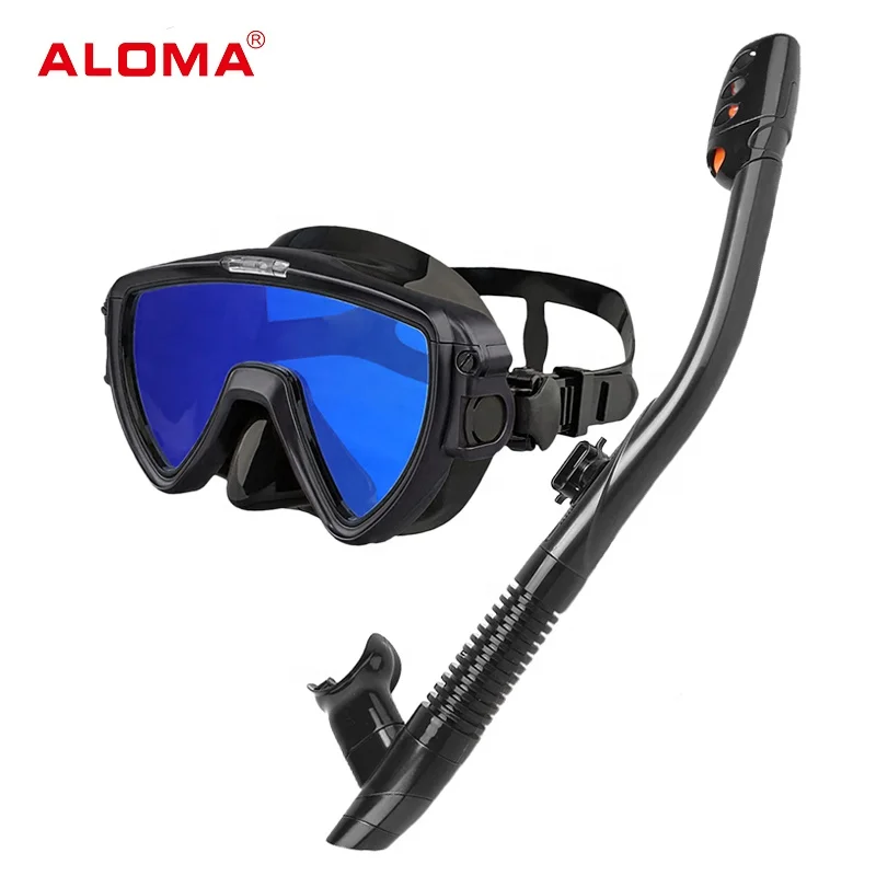 2024 factory new silicone coated 1 lens mask and snorkel snorkel equipment free scuba diving mask dry snorkel set