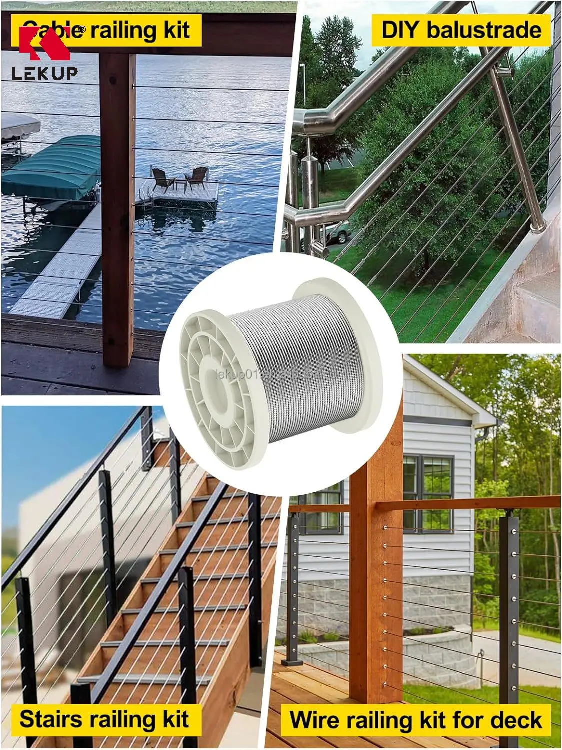 T316 Stainless Steel Cable Railing Kit Braided Steel Cable 1/8 ...