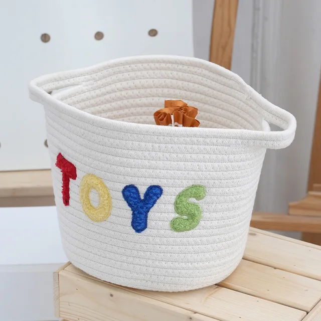 Modern Design Letter Embroidery Woven Cotton Rope  Basket  for Sundries Toys Cosmetics Desktop Storage