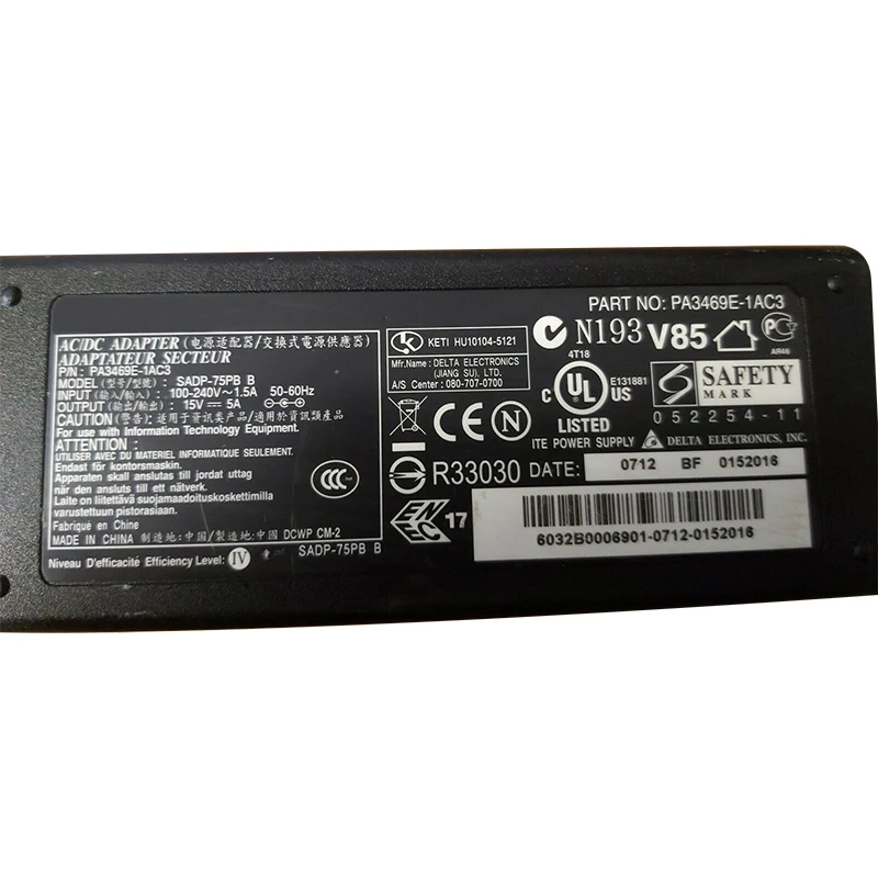 
Лидер продаж, оригинальный адаптер переменного тока 75 Вт, 15 в, 5 А для Toshiba Satellite 1400 серии, универсальный адаптер для ноутбука 6,3x3,0 мм 