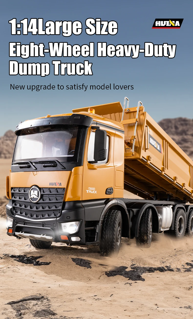 HUINA 1536 RC Car 8-Wheels Heavy-Duty Vehicle 1/14 Large Dump Truck Alloy Engineering Truck Cargo Remote Control Toys Model