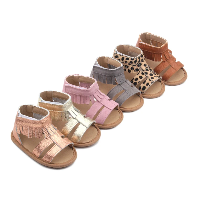 Free Sample Now Custom Logo Tassel Genuine Leather Baby Shoes Summer Baby Sandals For Girls