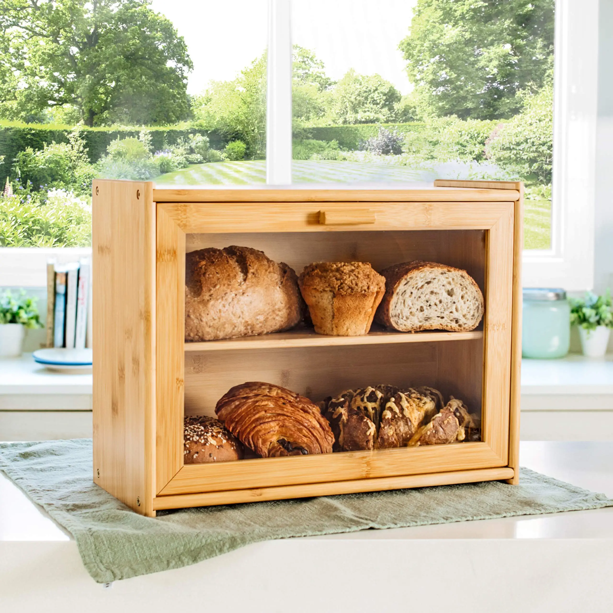 Wholesale Bamboo Bread Box with Sliding Cutting Drawer Bread Bin with Front  Window, Adjustable 2 Layer Food Storage Bin with Removable Layer - China  Bamboo Bread Box and Bamboo Bread price