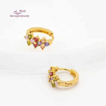 Gold Color Flat Drop Huggie Earrings Classic Circle Charm Elegant Earrings For Women