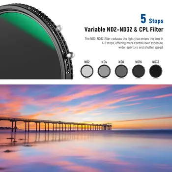 NEEWER 2 in 1 Variable ND Filter ND2-ND32&CPL Filter 82mm Ultra Slim Aluminum Alloy Frame  Nd Filter for Camera detail image