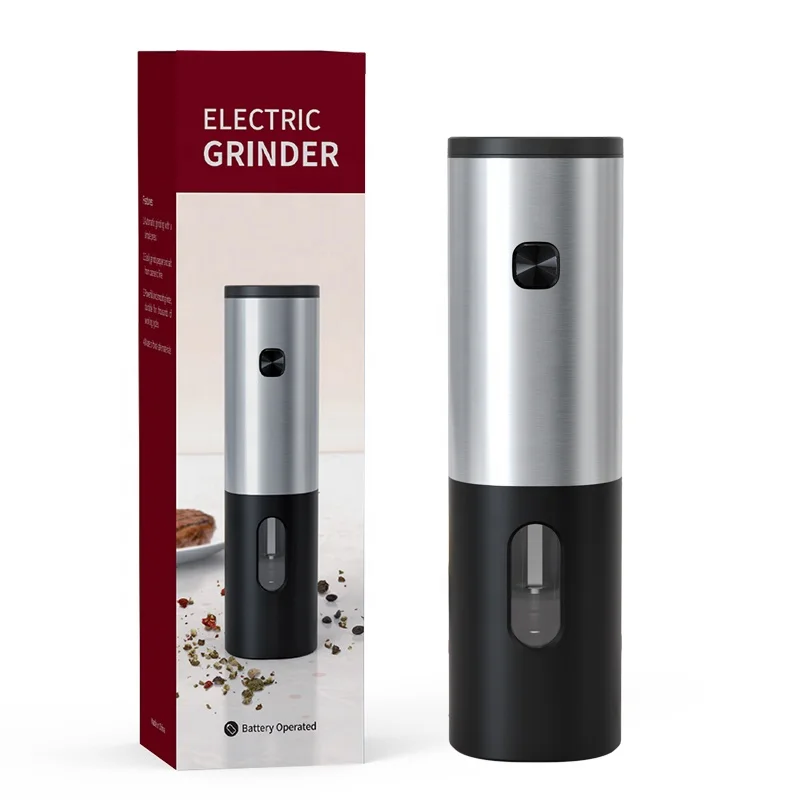 Refillable One Handed Push Button  Electric Salt and Pepper Grinder Set With Led Light for Kitchen