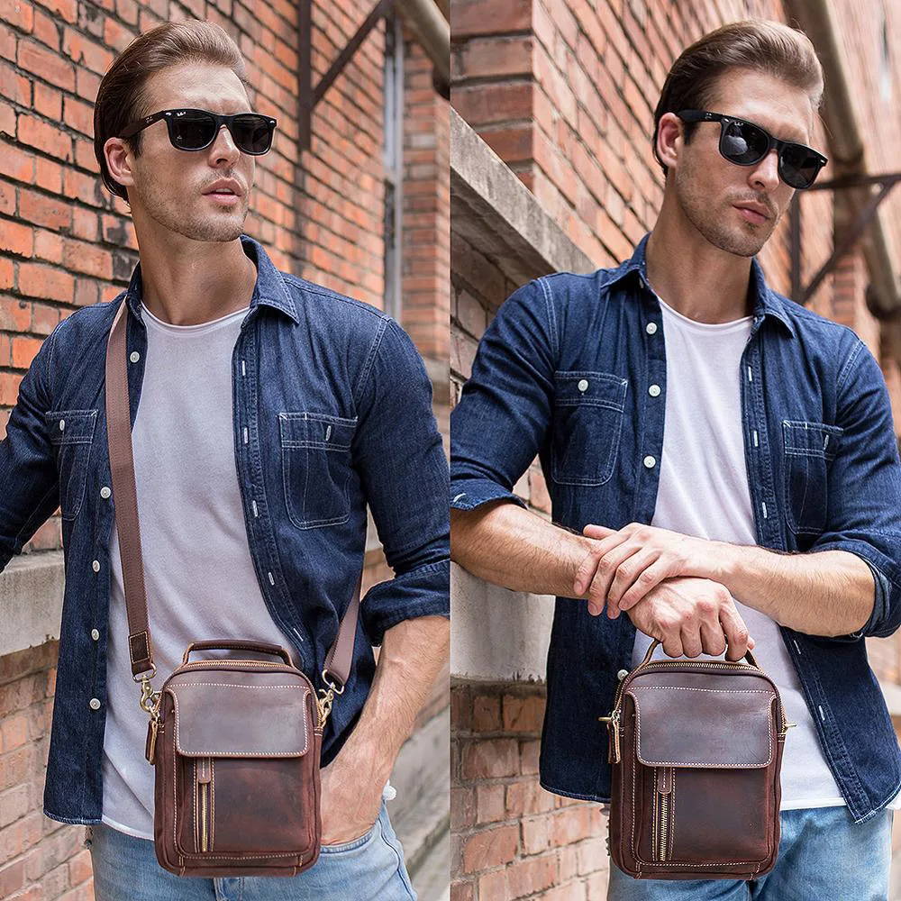 Tiding Top Grain Retro Cowhide Genuine Leather Sling Bag Vintage Crossbody Messenger Shoulder Custom Logo Decoration Fashion