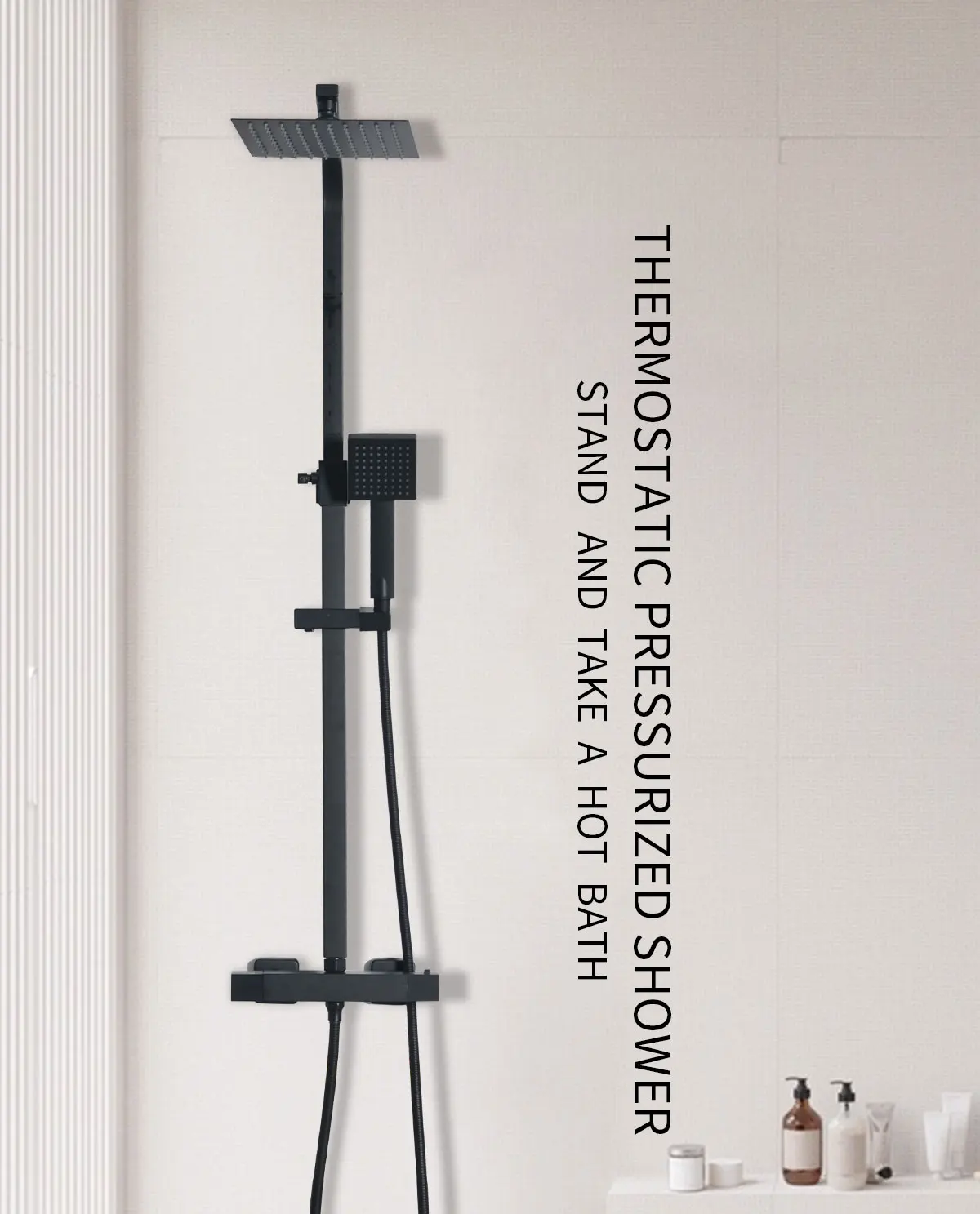 Modern Brass Square Dual Function Bar Valve Shower System - Black details