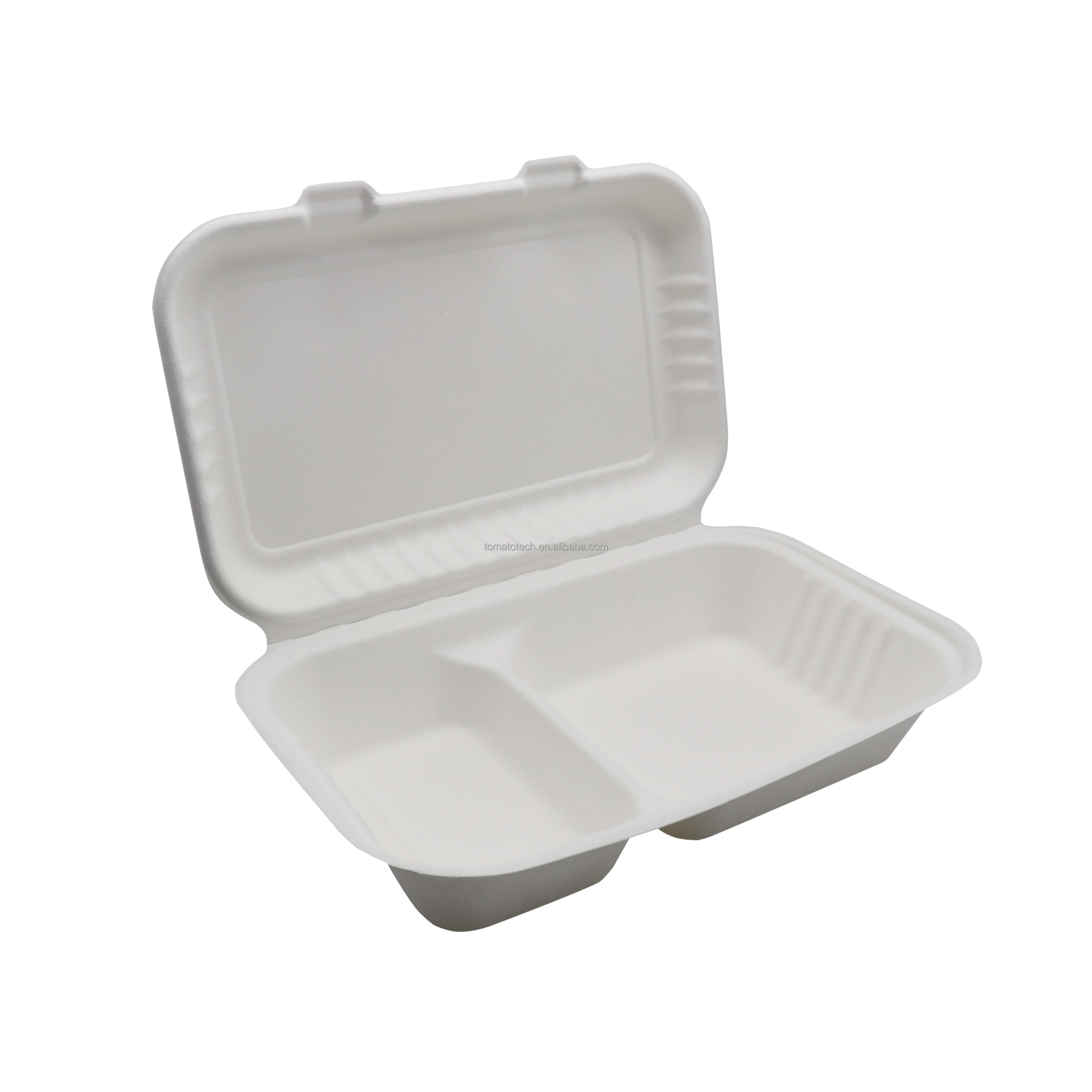100% Biodegradable 9x6 Inch 2 Compartment Lunch Box 1000ml Bagasse Pulp ...