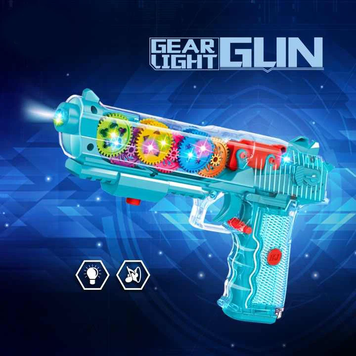 Multi Mode Switching Vibration Gun Realistic Transparent Gear Mechanical Toy Guns with Sound and Light Plastic Gun Toys