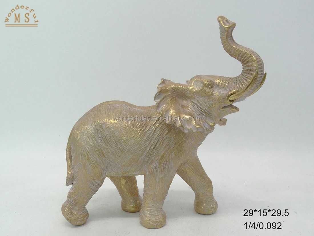 Life size elephant sculpture resin animal ornament crafts ceramic gold statue polistone figurine home decoration