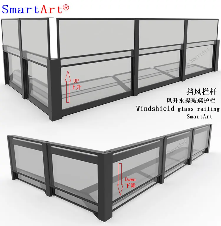Aluminum Retractable Railing Smartart Fence Height Adjustable Glass