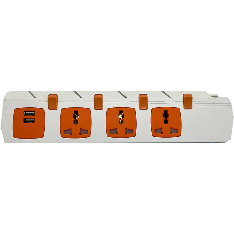 Vnx Double Usb 3-Pin Mutil 15A/16A Universal Socket and Three Gang Orange Color Travel Power Extension Socket