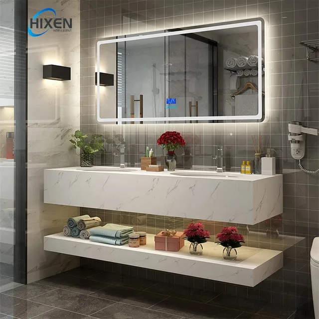 HIXEN 18-7B Spiegel China Factory Wholesale Price Touch Screen Square Wall Mounted Lighted Mirror