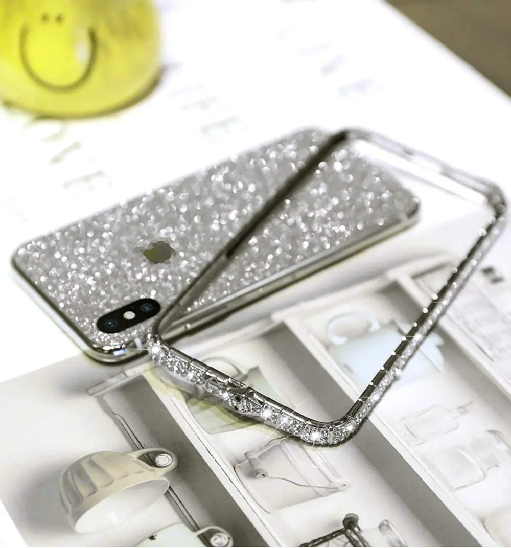 Premium Luxury Sparkly Bling Glitter Diamond Metal Bumper Case Cover & Shiny Glitter Sticker For Iphone