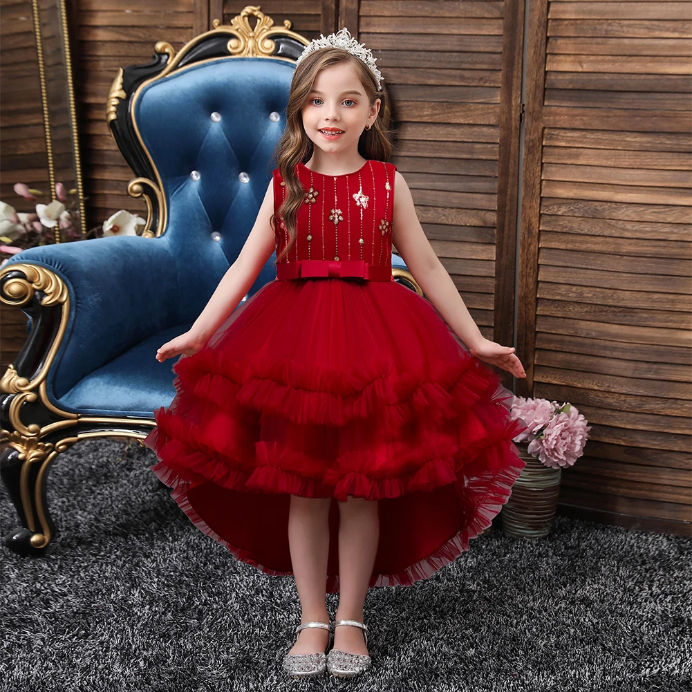 Flower Girl Dresses Gown Red Christmas Lace Long Wedding Pageant First  Communion Dress for Big Girls Children Formal Wear 12T   AliExpress Mobile