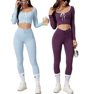 Women's Comfortable Workout Sportswear Sets High Import High Waist Leggings Elastic Waist New Design Tracksuits Tank Tops