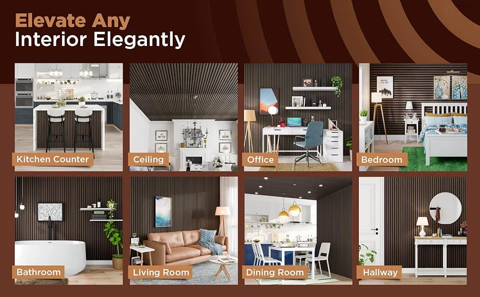 Deep Walnut Acoustic Slat Wood Panels Modern Sound-Absorbing Panels for Living Room Soundproof Panels details