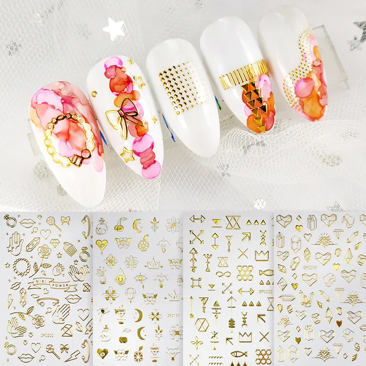 Nail Art Stickers Irregular Cartoon Designs Sticker Wrap 3d Flower Adhesive  Hot Stamping Nail Art Decorations For Diy Manicure - Buy Sticker Set Designs  Nail Stickers Gold And Silver Hot Stamping Stickers