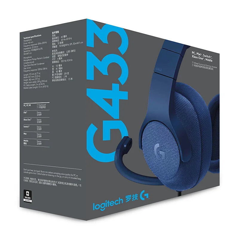 Stier Dislocatie eenzaam Logitech G433 Wired Gaming Headset Dts Headphones 7.1 Surround Professional  Headset With Mic For Pc Ps4 Nintendo Switch Xbox - Buy Logitech G433  Headset,Logitech Wired Headset,Logitech G433 Product on Alibaba.com