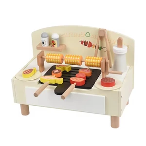 Montessori Convenient Wooden Tabletop Barbecue  Rack Play Kitchen Child Wooden Barbecue Rack Kitchen Toy Game Set Simulation Toy