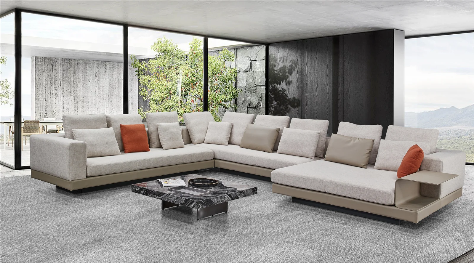 High Quality Modular U-Shaped Double Divan Fabric Sofa Set for Living Room Apartment or Hotel with Metal Material Desk Sofa
