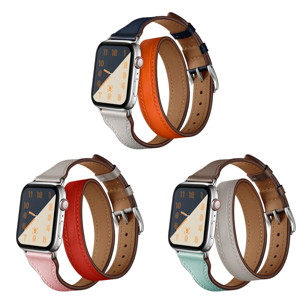 Double Tour Leather Loop Bracelets For Apple Watch Band 42mm 38mm 40mm 44mm  Replacement Strap Correa For Iwatch Series 5 4 3 2 1 - Buy For Iwatch  Series 5 4 3