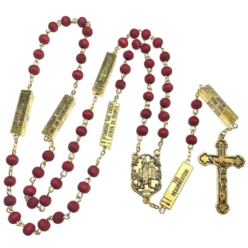 6*7mm rose scented perfume rosary, catholic necklace with five mysteries antique gold fatima center and jesus cross