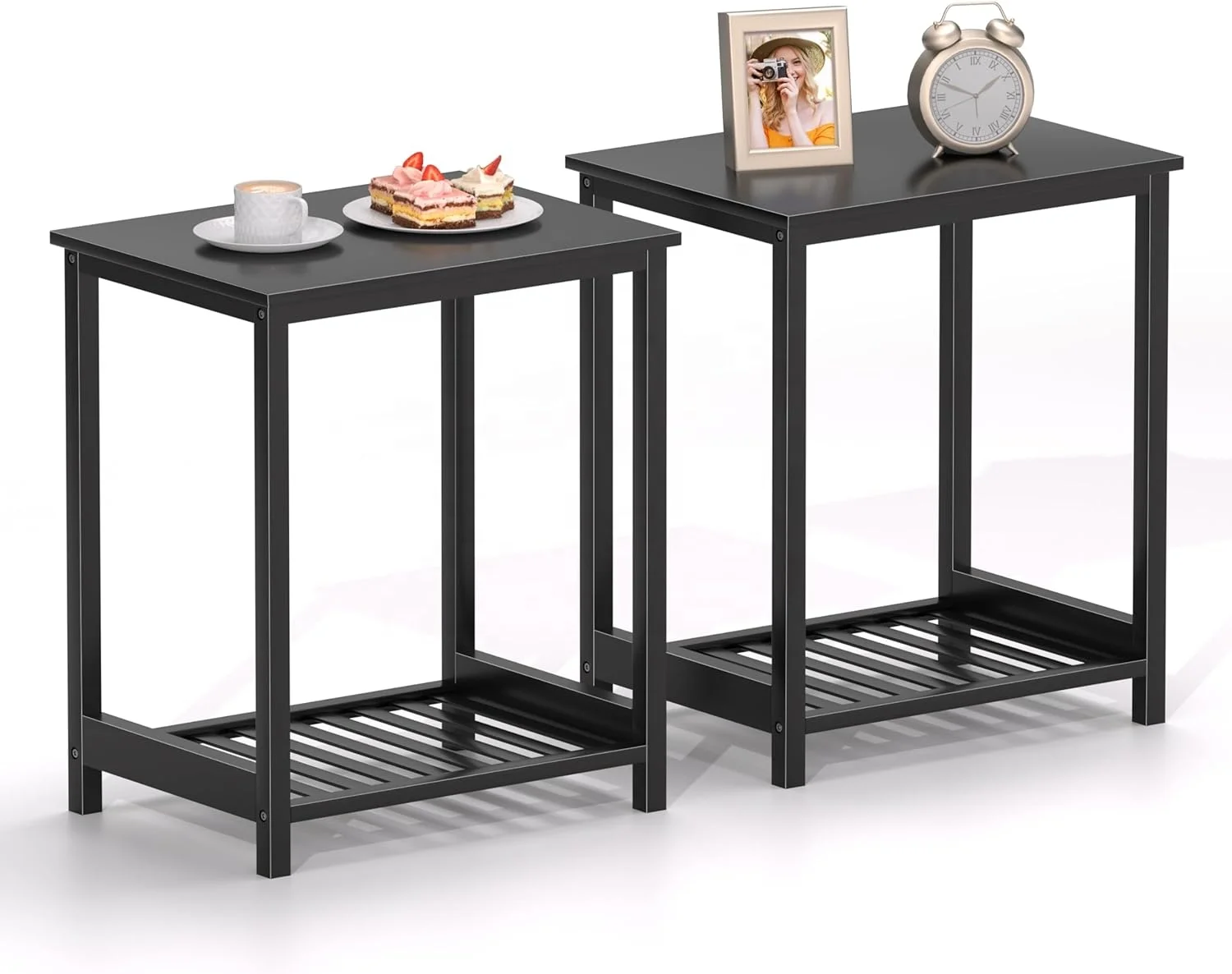 Night Stand Set Of 2,Bamboo End Side Tables,2 Black Nightstands With